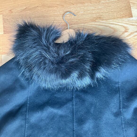 Zara Wool Blend Jacket Over Coat, Removable Fur Collar, Black, Wide Sleeve Sz M - Picture 10 of 13